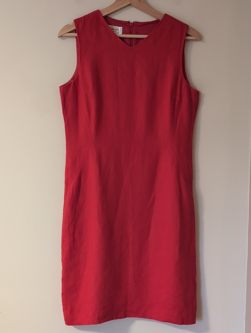 Talbots Irish Linen Vibrant Tomato Red Sleeveless V-Neck Sheath Dress 8 Petite